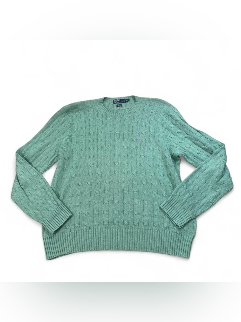 Polo Ralph Lauren Vintage Men’s 100% Silk Green Cable Knit Sweater Size XXL